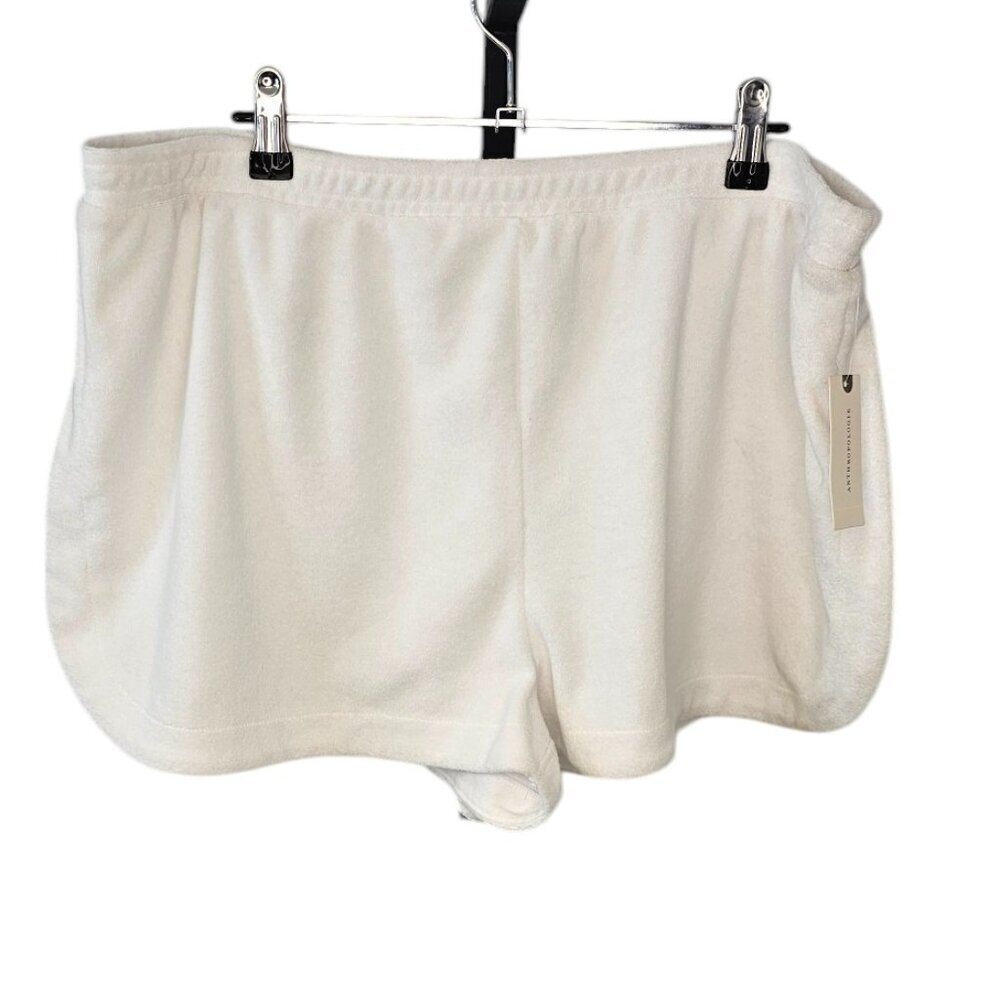 Anthropologie Womens Terry Towel Side Slit Shorts Size XL White Pull On Cover Up